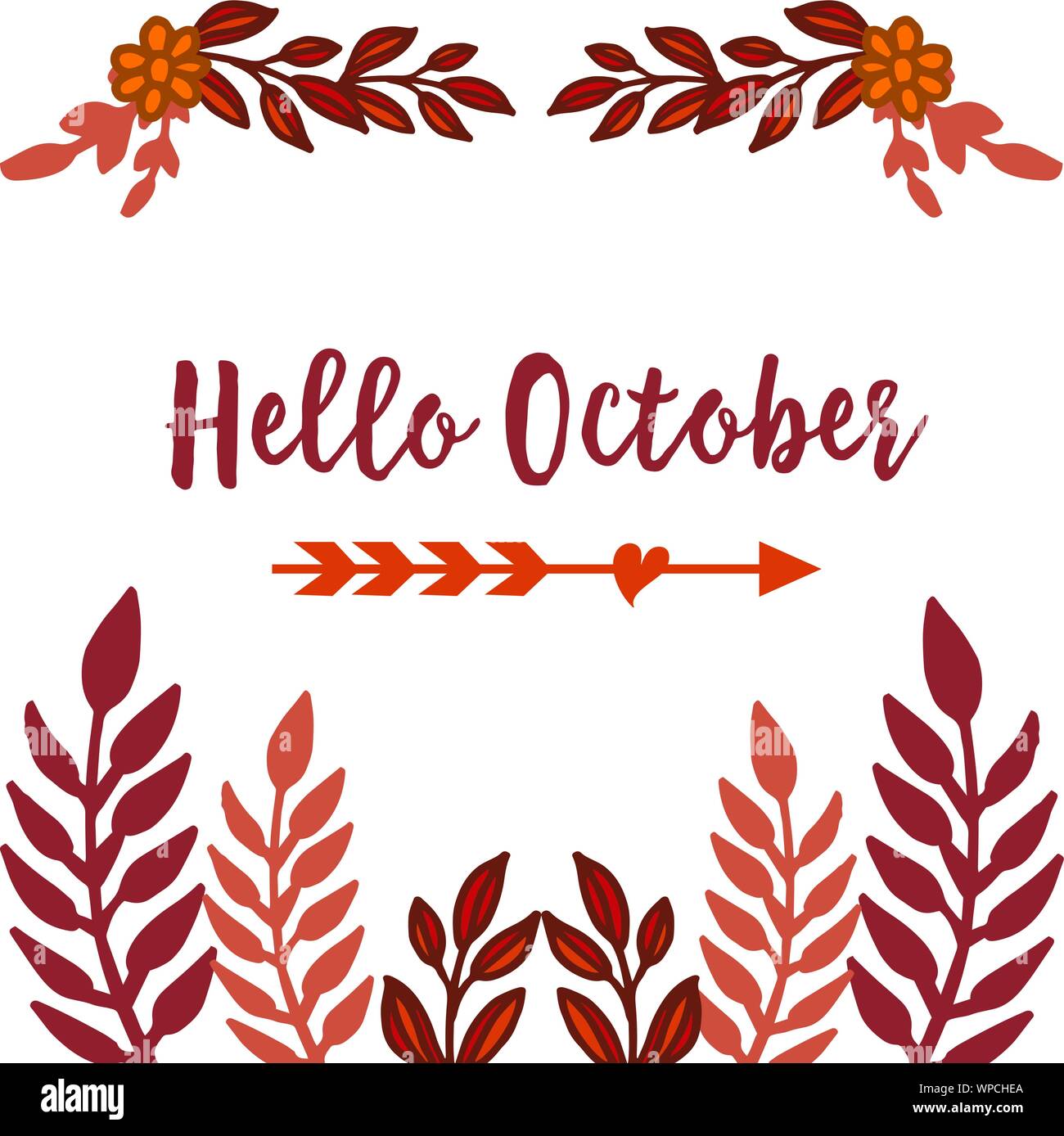 Poster hello october with ornate of unique leaves and flower frame ...