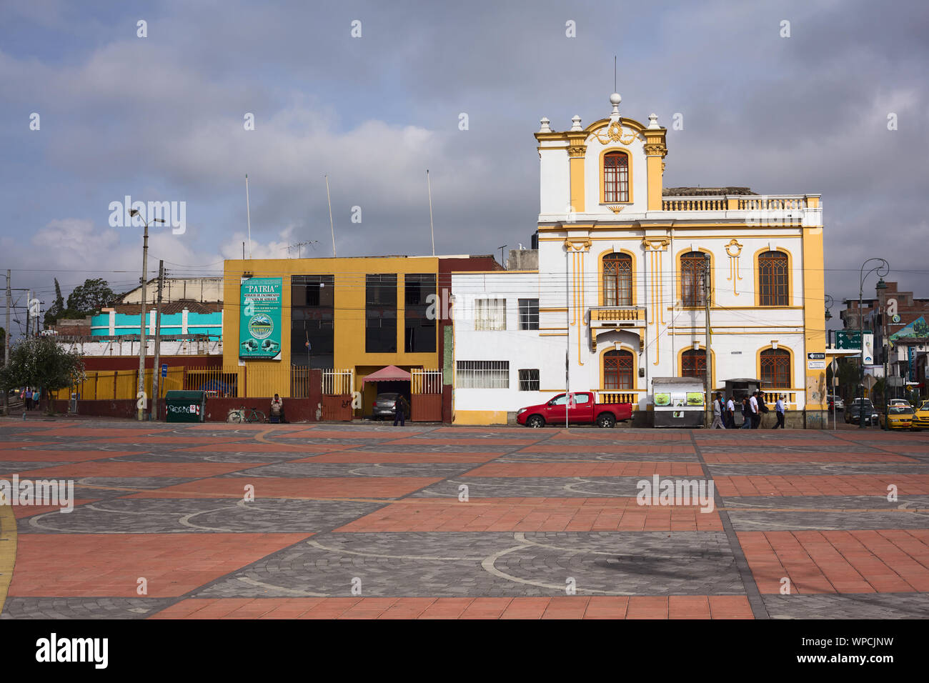 Calles Riobamba RIOBAMBA, ECUADOR - FEBRUARY 16, 2014: The square behind the train ...
