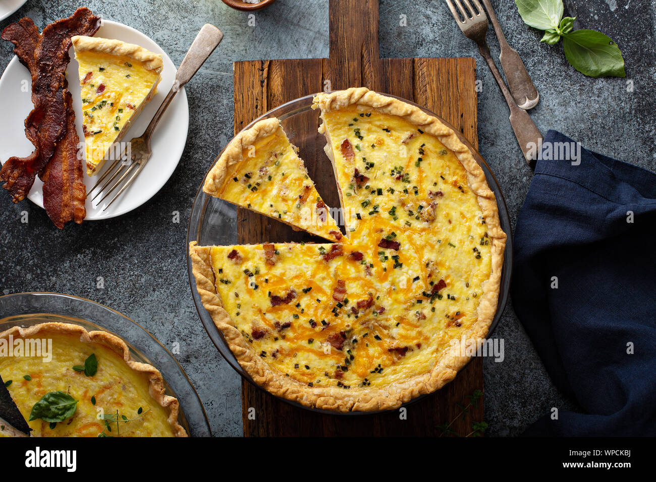 Bacon and potato quiche Stock Photo Alamy