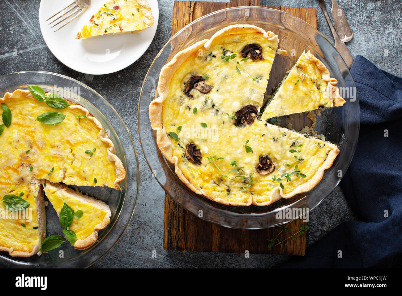 Spinach, mushroom and feta quiche Stock Photo - Alamy