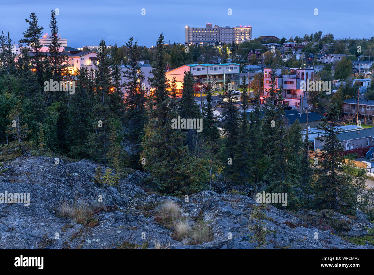 Aerial view yellowknife northwest territories hires stock photography