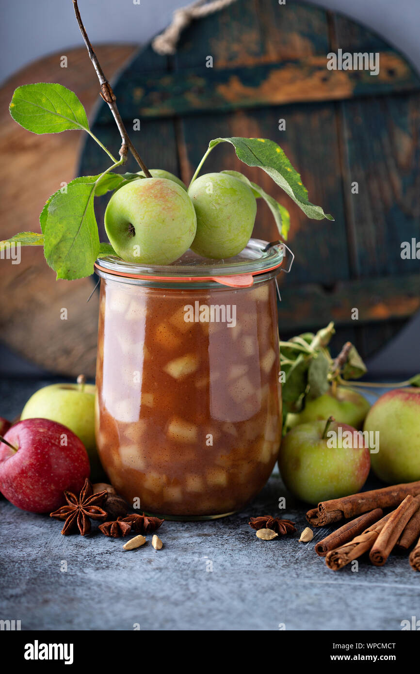 Apple pie filling in a jar Stock Photo Alamy