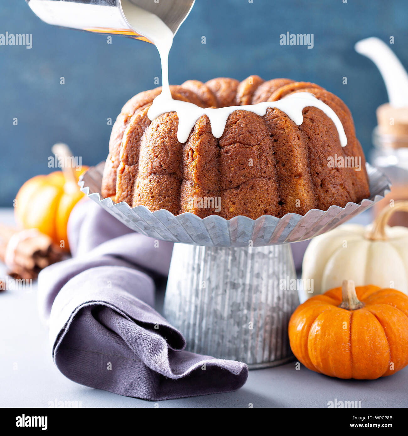 Carrot bundt cake with cream cheese frosting hires stock photography