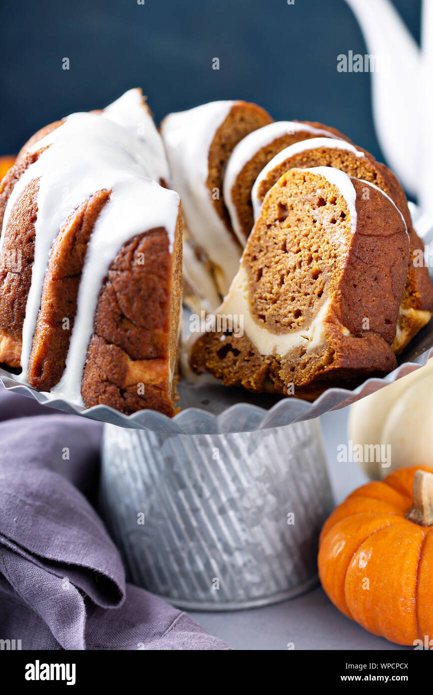 Pumpkin bundt cake with cream cheese filling Stock Photo Alamy