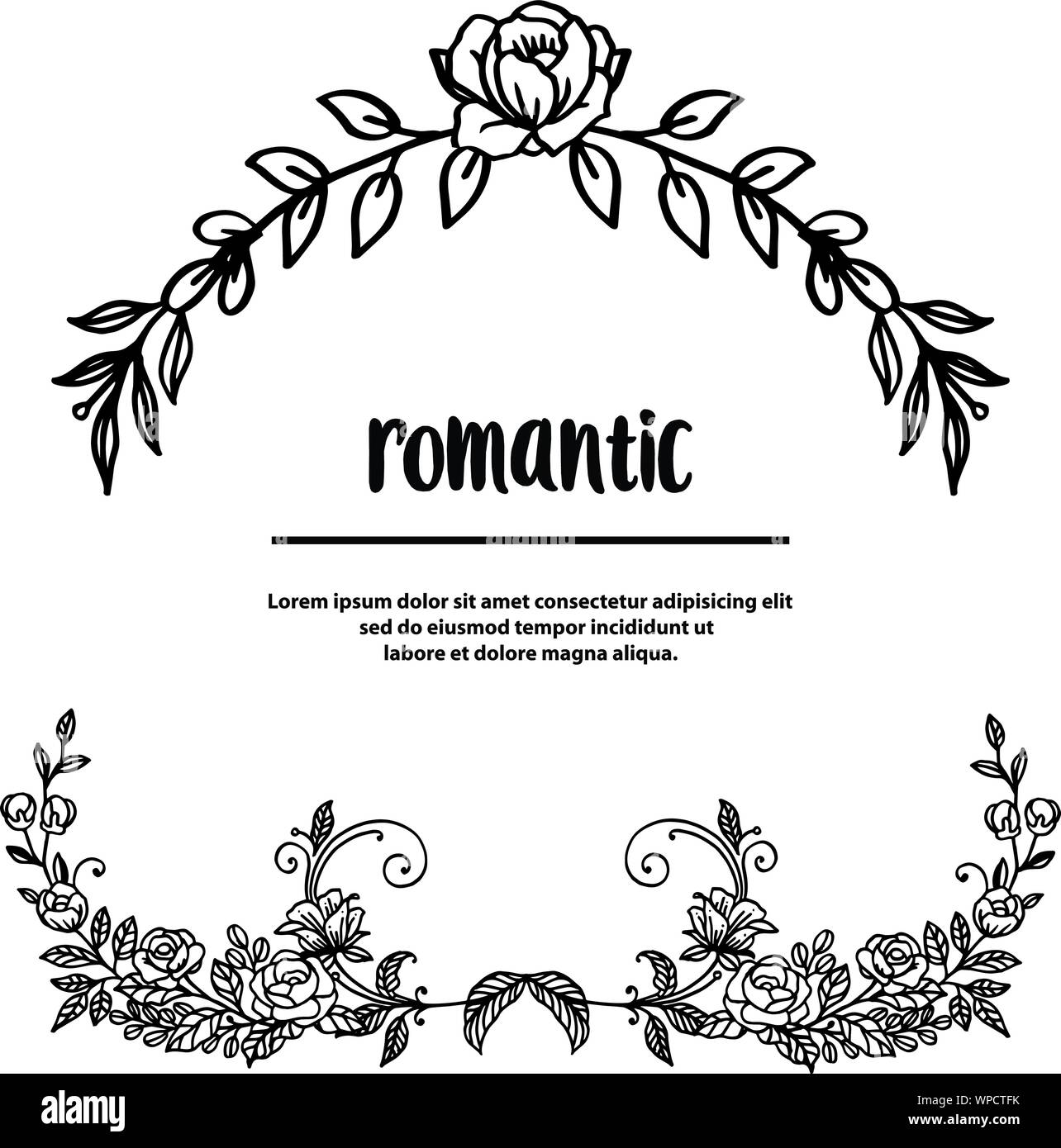 Wedding invitation romantic, with art of leaf floral frame black and