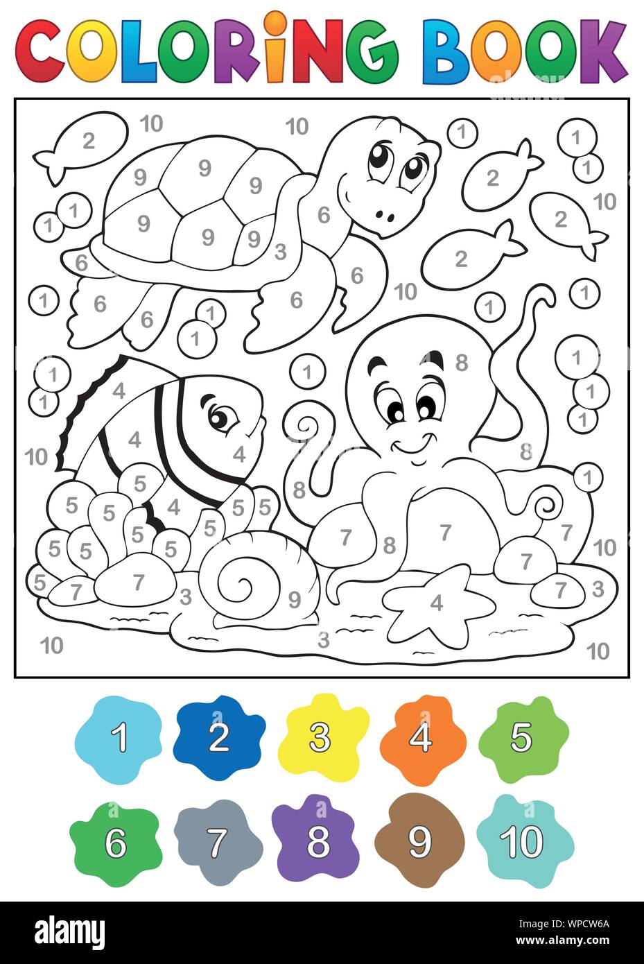 Coloring book with sea animals 4 Stock Vector