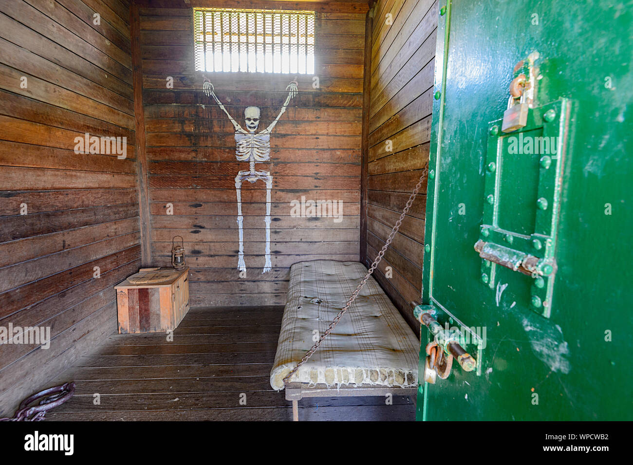 The Coomera lockup, used by police overnight, was brought to Beenleigh Historical Village and Museum in 1991, Queensland, QLD, Australia Stock Photo