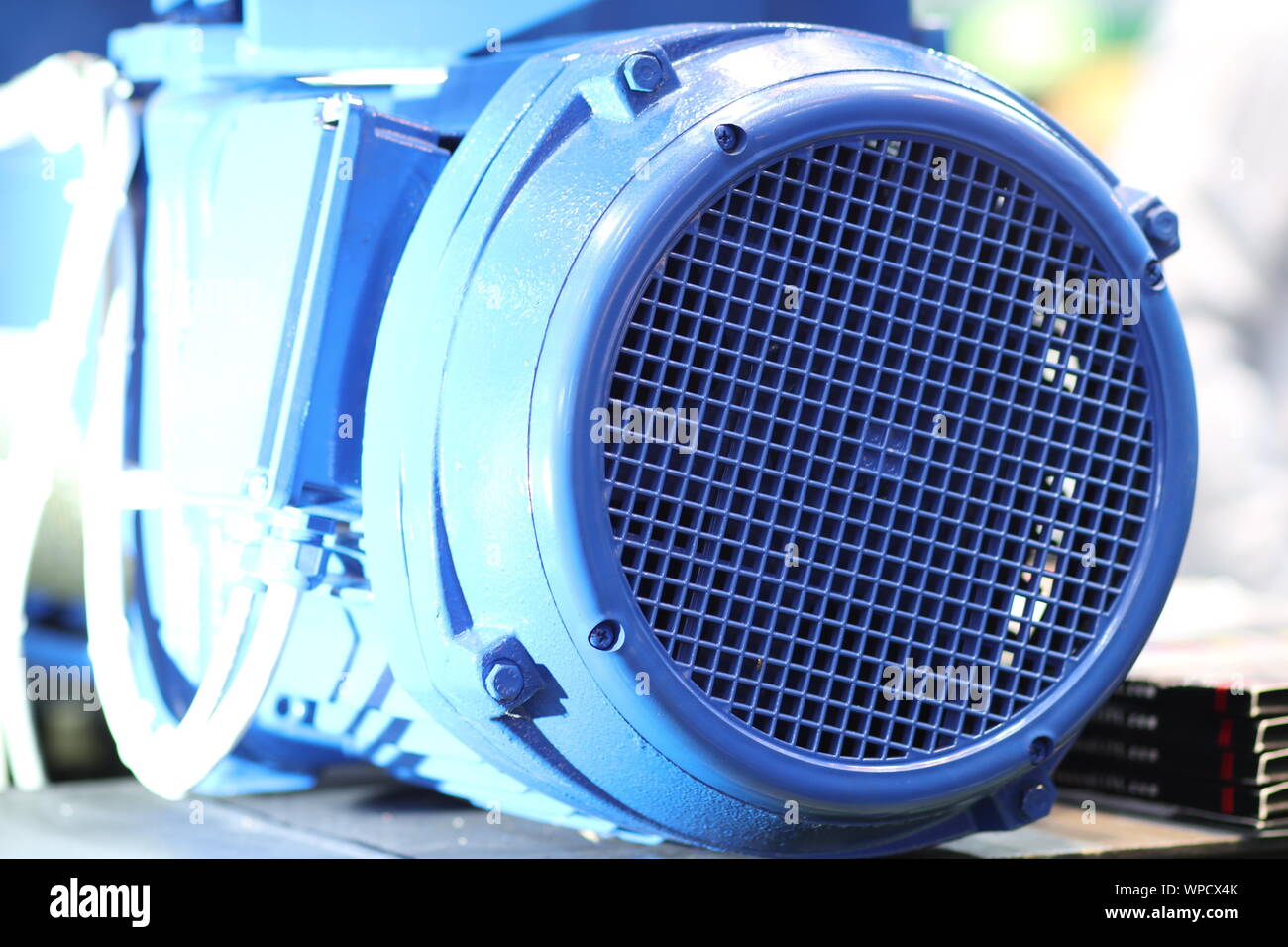 industrial motor , focus at machine guard and cooling side Stock Photo