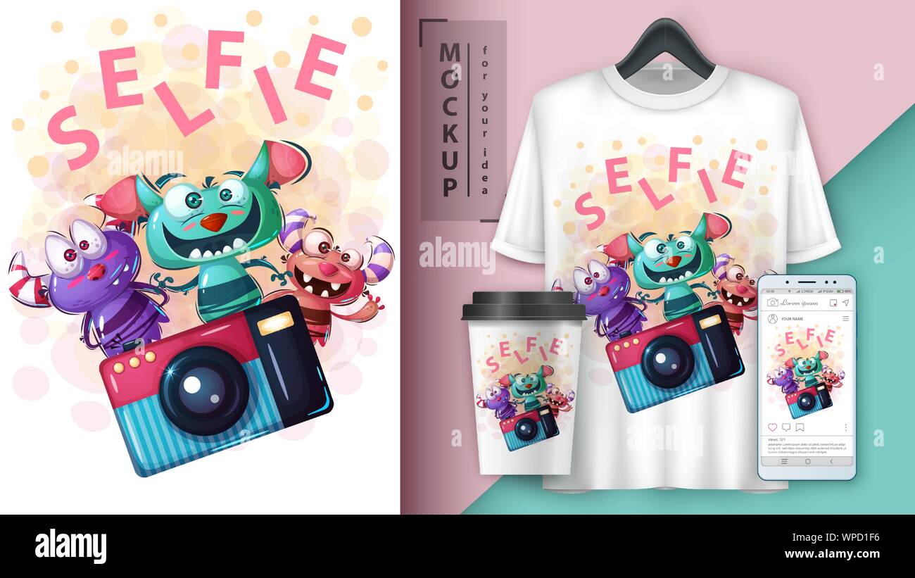 Selfie monster - mockup for your idea Stock Vector