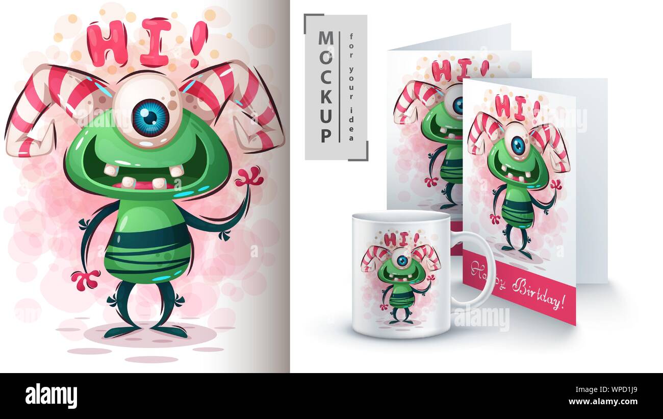 Cute monster - mockup for your idea Stock Vector