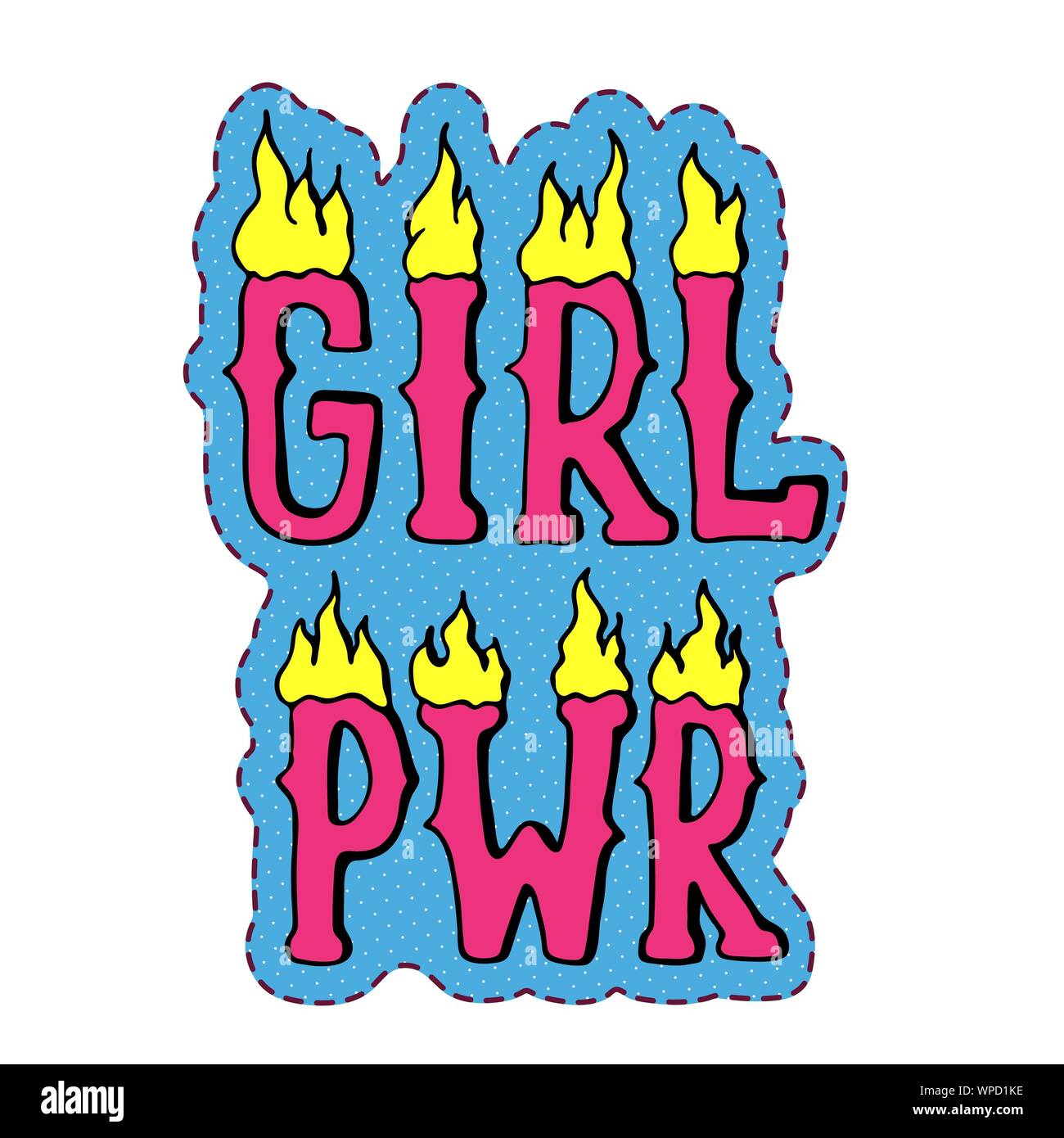 Girly Feminist Slogan With Hand Drawn Lettering Girl Power Female Motivation Symbol In Cartoon