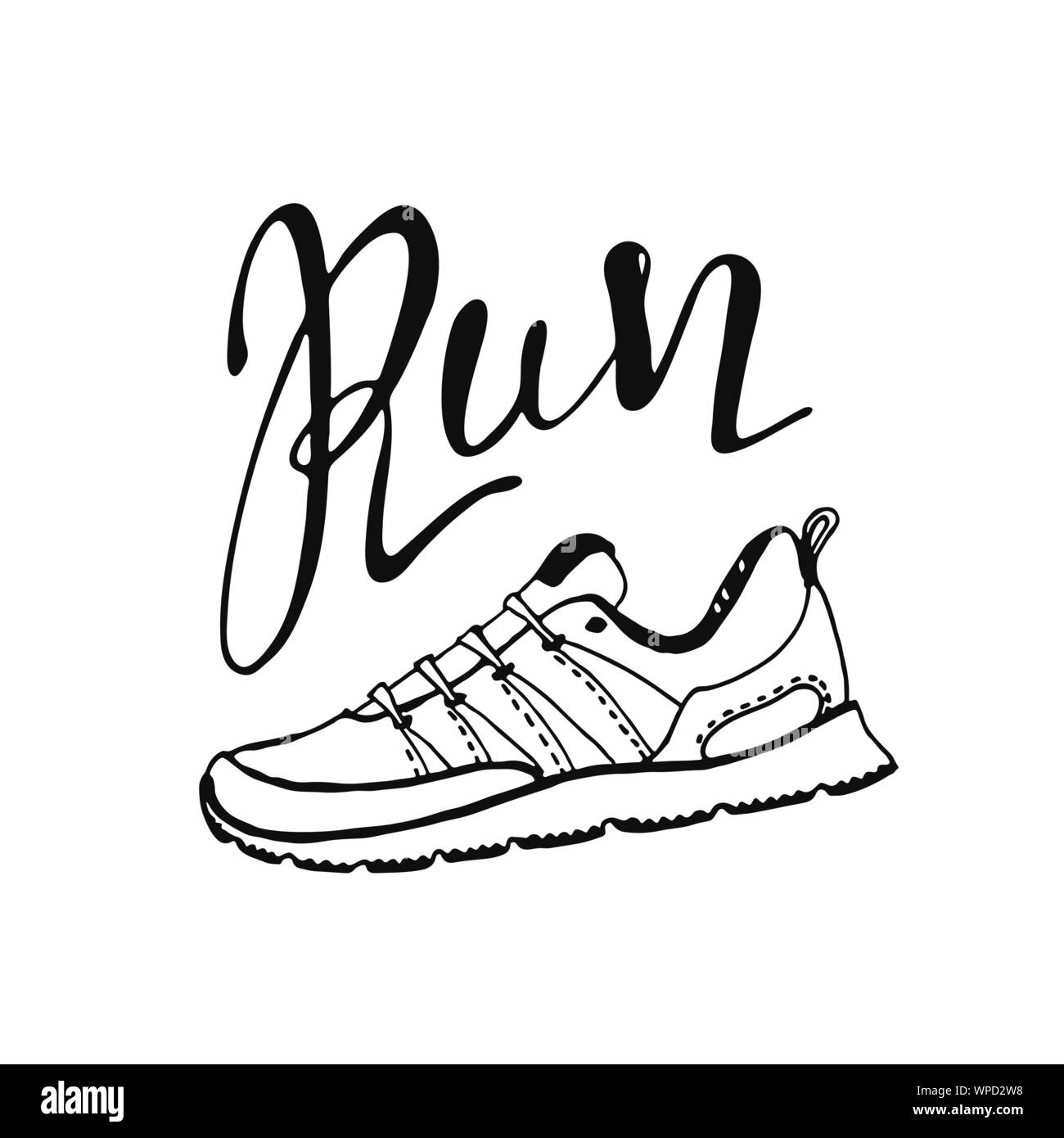 Run lettering. Running typography. Sport motivation quote. Motivational poster for gym, phrase for t-shirt, print, banner, flyer, postcard. Fitness motivation quote. Vector illustration Stock Vector
