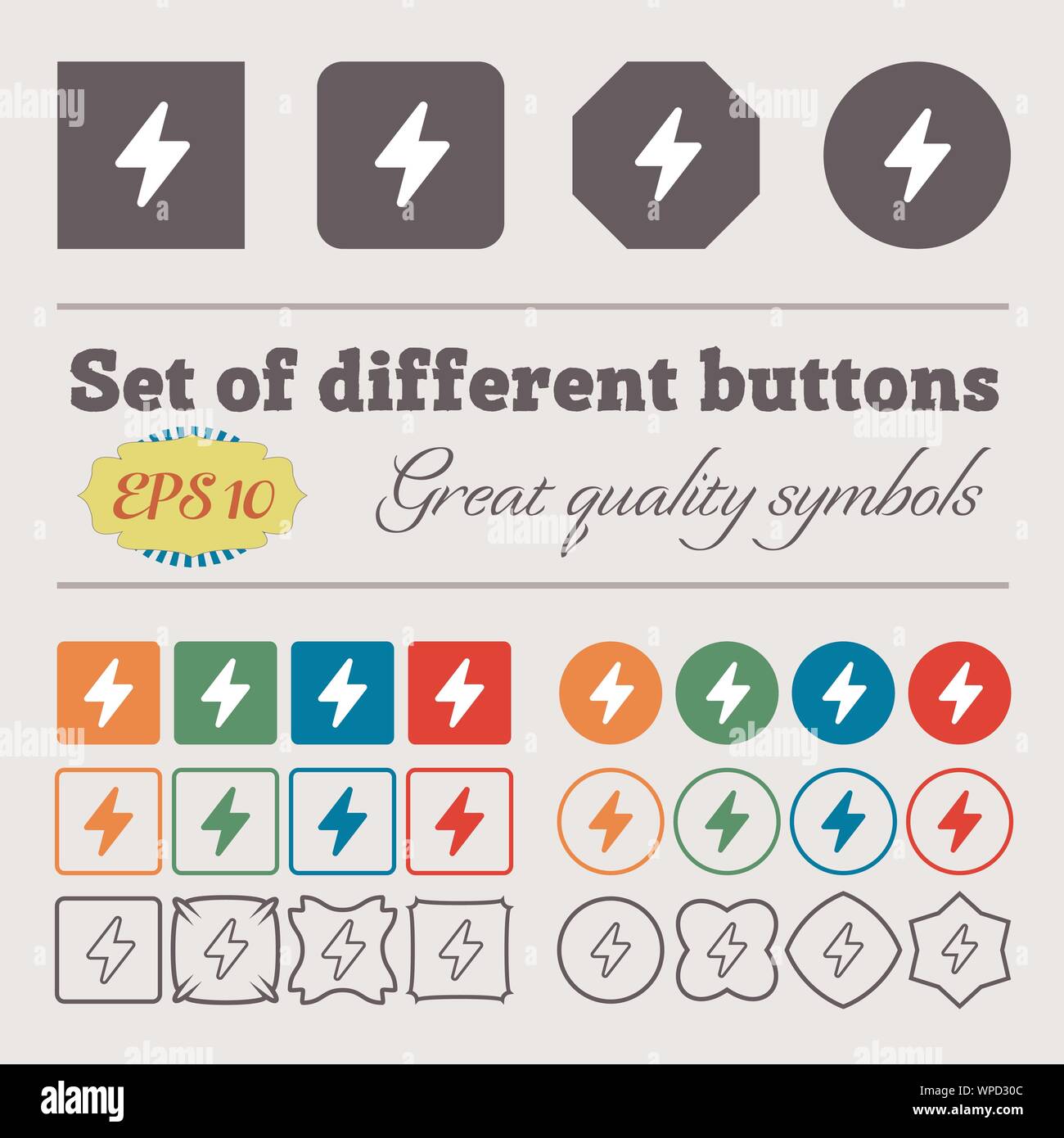 Photo flash icon sign. Big set of colorful, diverse, high-quality ...