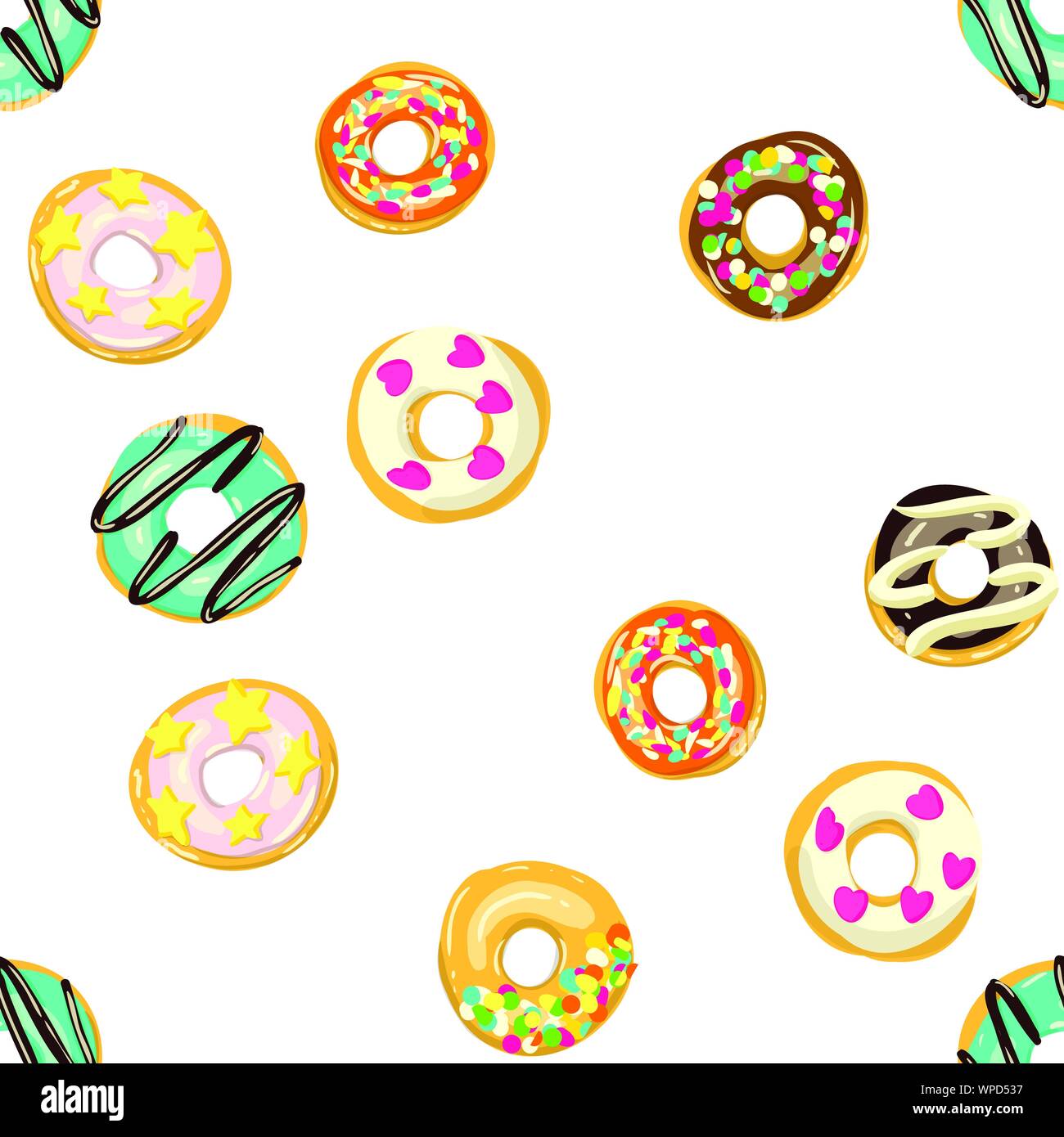 Glazed Donuts seamless pattern. Bakery Vector illustration. Top View ...