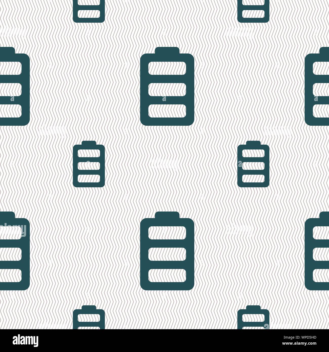 Battery fully charged icon sign. Seamless pattern with geometric texture. Vector Stock Vector
