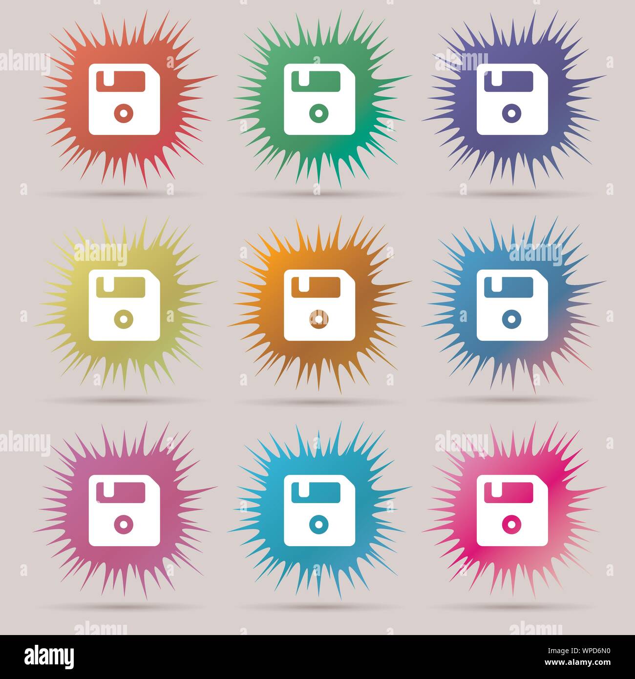 floppy icon sign. A set of nine original needle buttons. Vector Stock ...