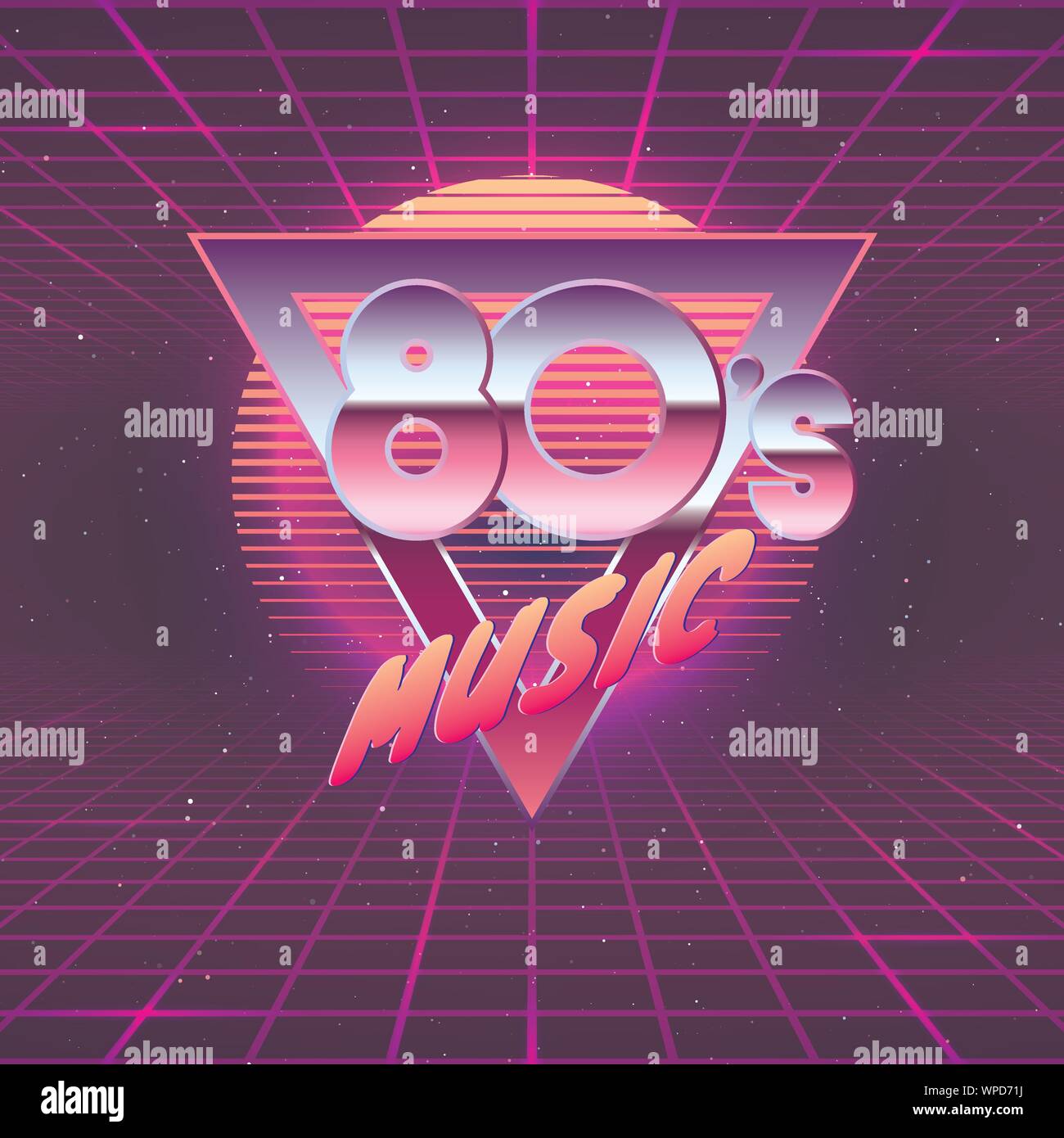 Paster template for retro party 80s. Neon colors. Vintage electronic music flyer. Vector illustration Stock Vector