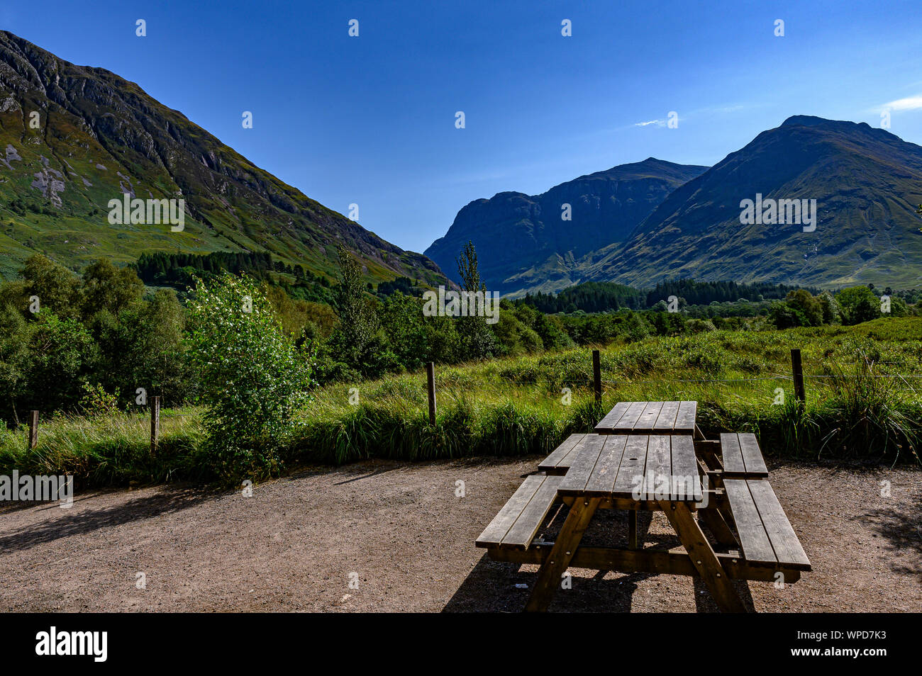 View of Glencoe Valley from the visitors Centre Stock Photo