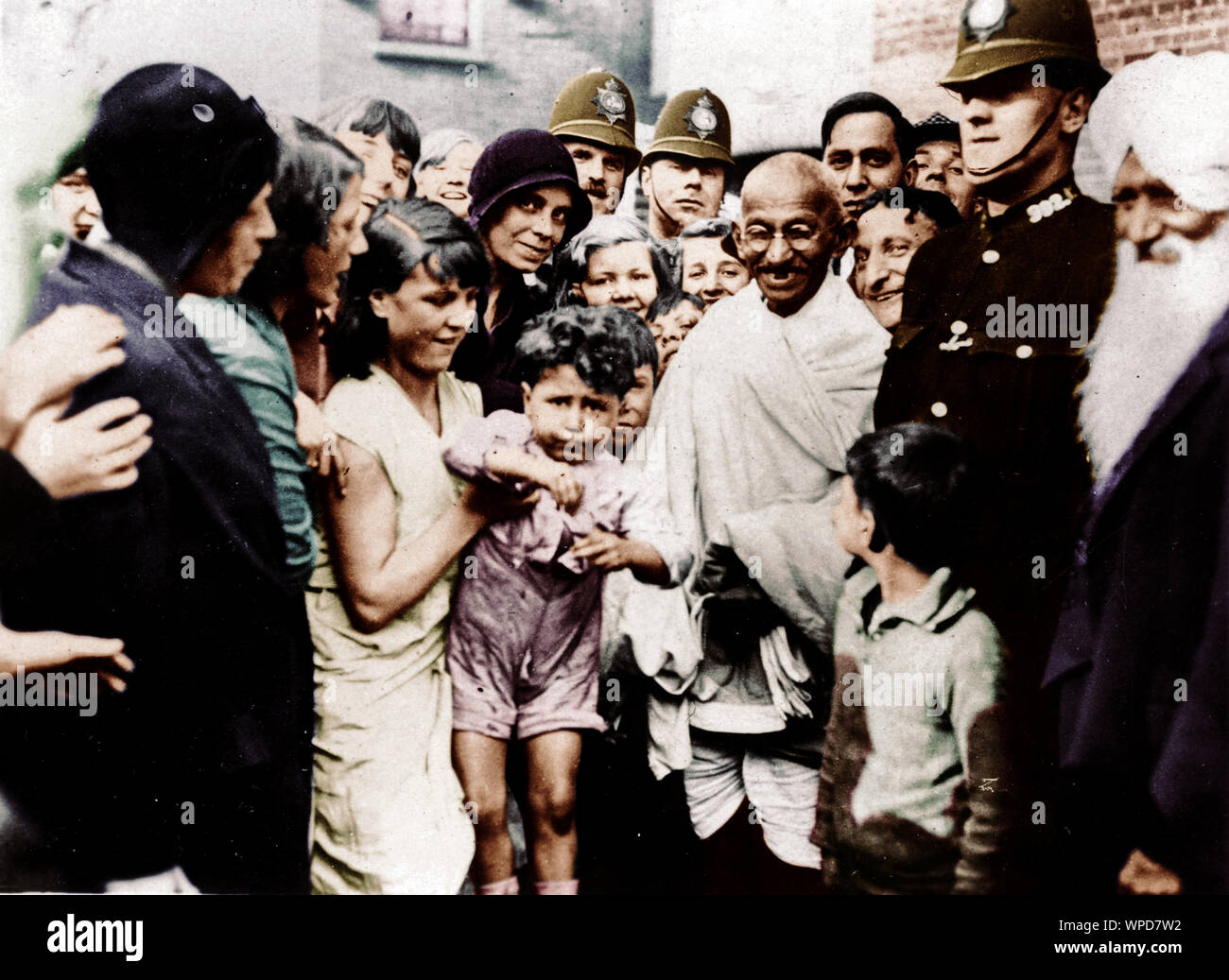 Mahatma Gandhi meeting people at Darwen, Lancashire, UK, September 26, 1931 old vintage 1900s picture Stock Photo