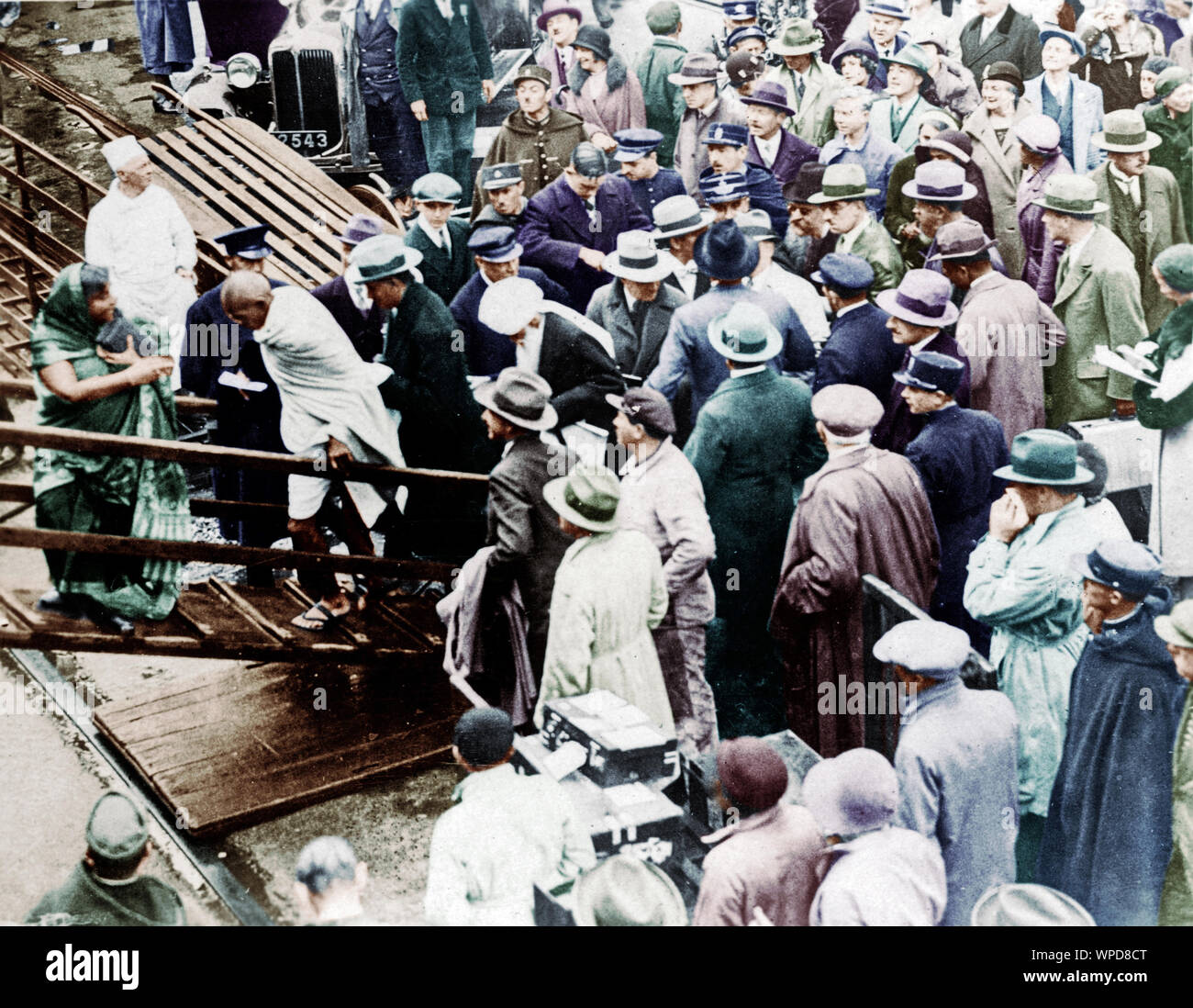 Mahatma Gandhi entering ship S S Pilsna at Brindisi, Italy, December 14, 1931 Stock Photo