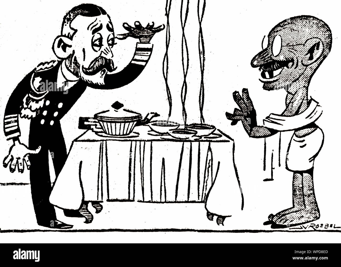 cartoon showing Mahatma Gandhi meeting King George V London, England, 1931 Stock Photo