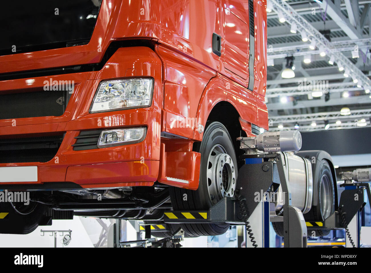 Truck on a lift in a car service Stock Photo - Alamy