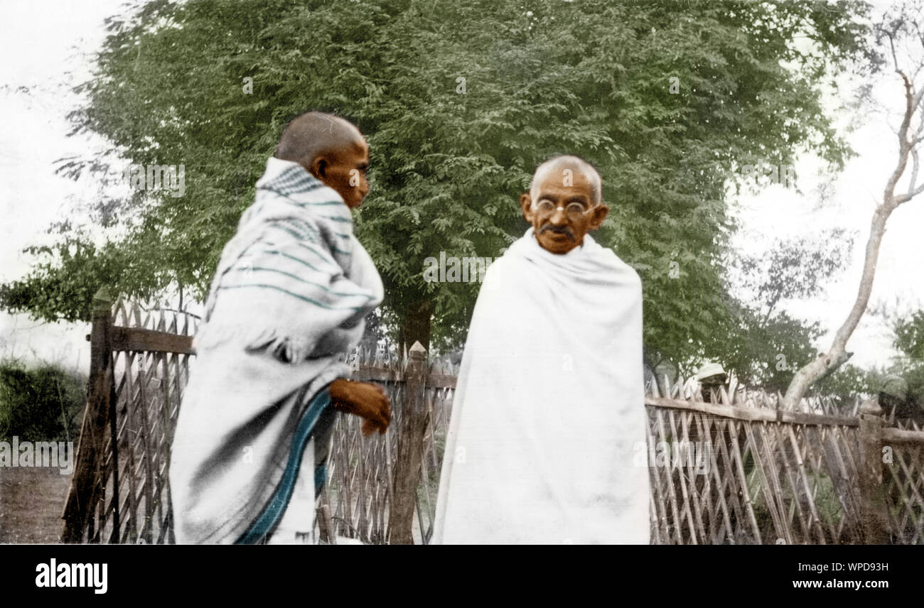 Mahatma Gandhi with Vinoba Bhave, India, Asia, 1934 Stock Photo