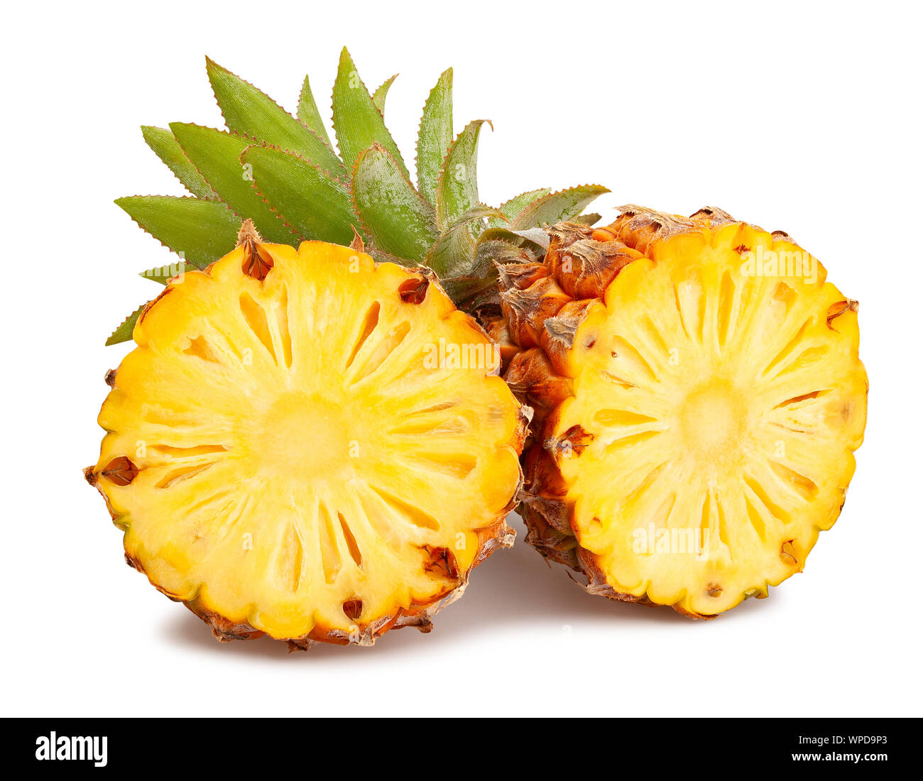 sliced mini pineapple path isolated on white Stock Photo