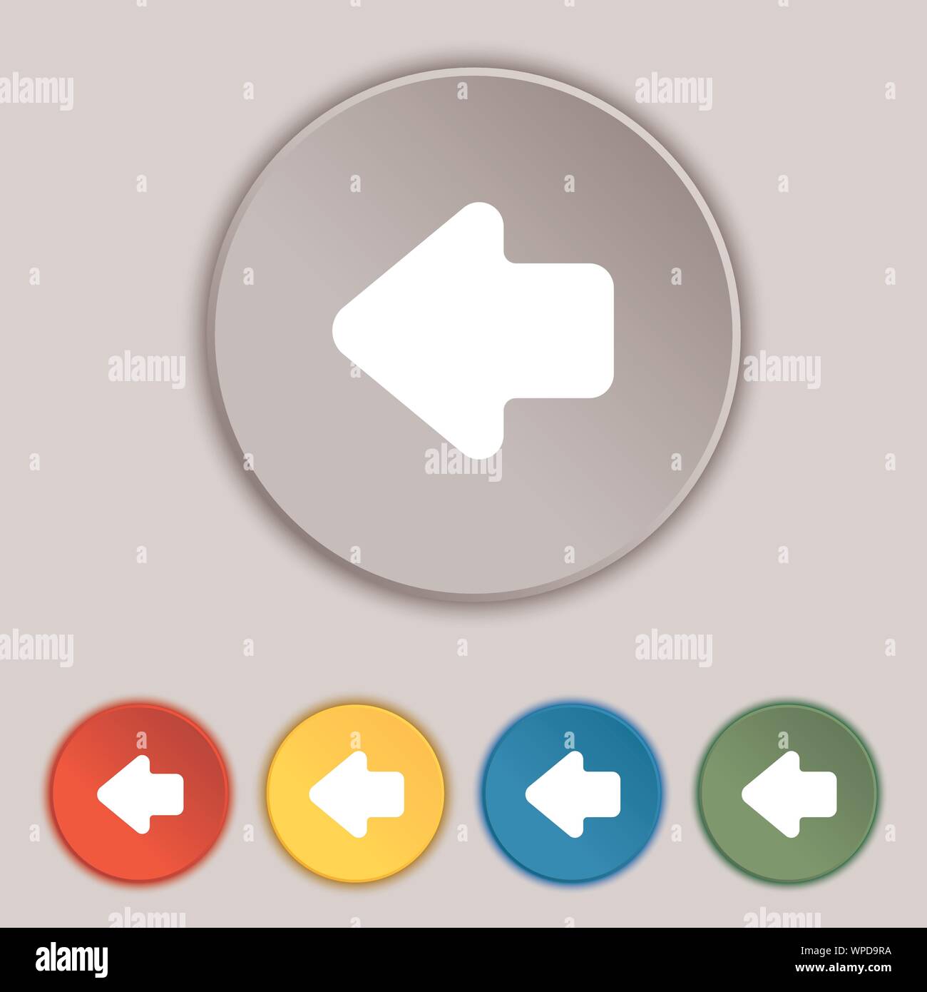 Arrow left, Way out icon sign. Symbol on five flat buttons. Vector ...