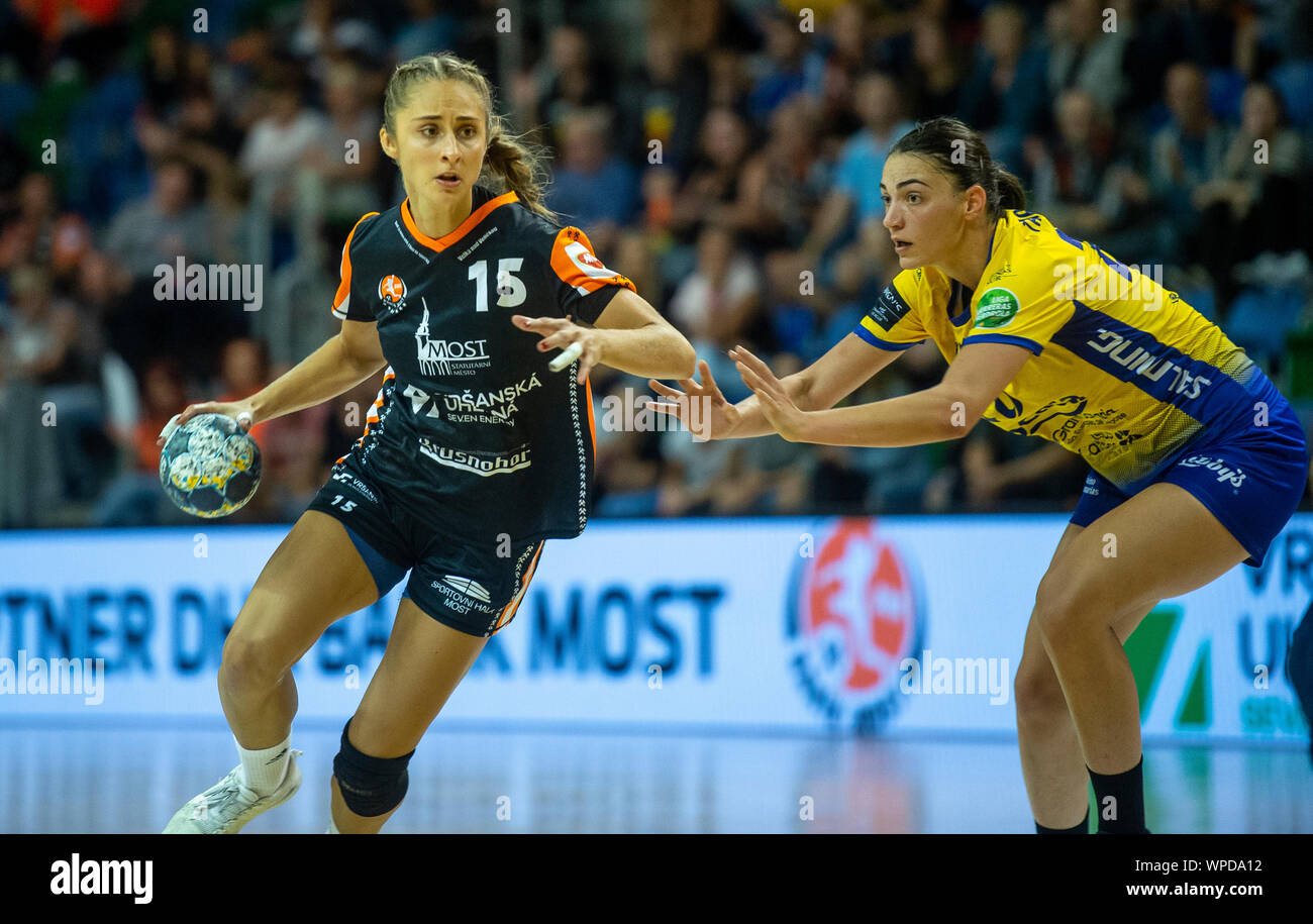 Most Czech Republic 07th Sep 2019 L R Jana Sustkova Most And Katarina Tanaskovic Gran Canaria In Action During The Women S Ehf Champions League Qualification Rocasa Gran Canaria Spain Vs Dhk Banik Most