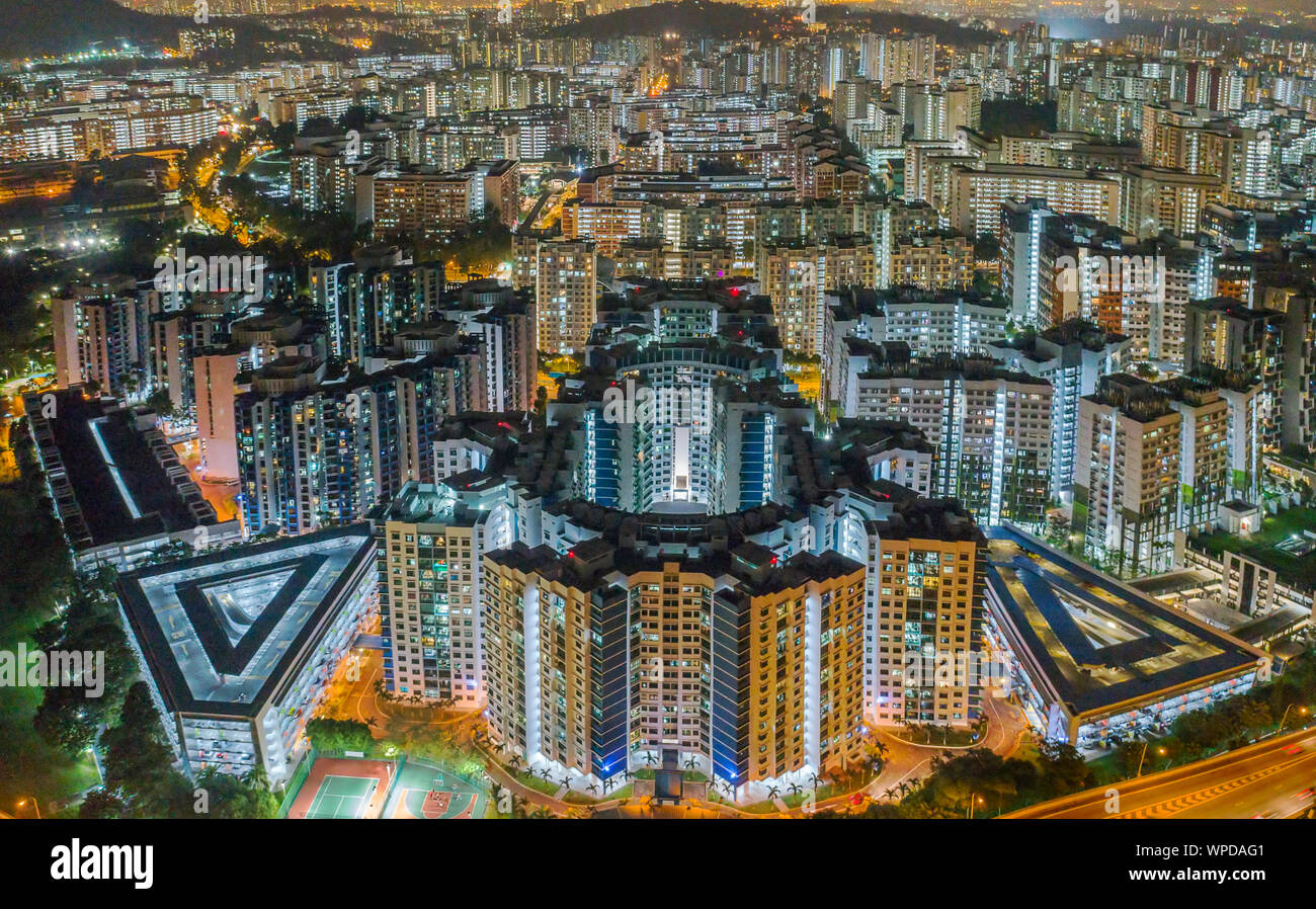 Aerial view of concrete jungle like high rise modern apartments in
