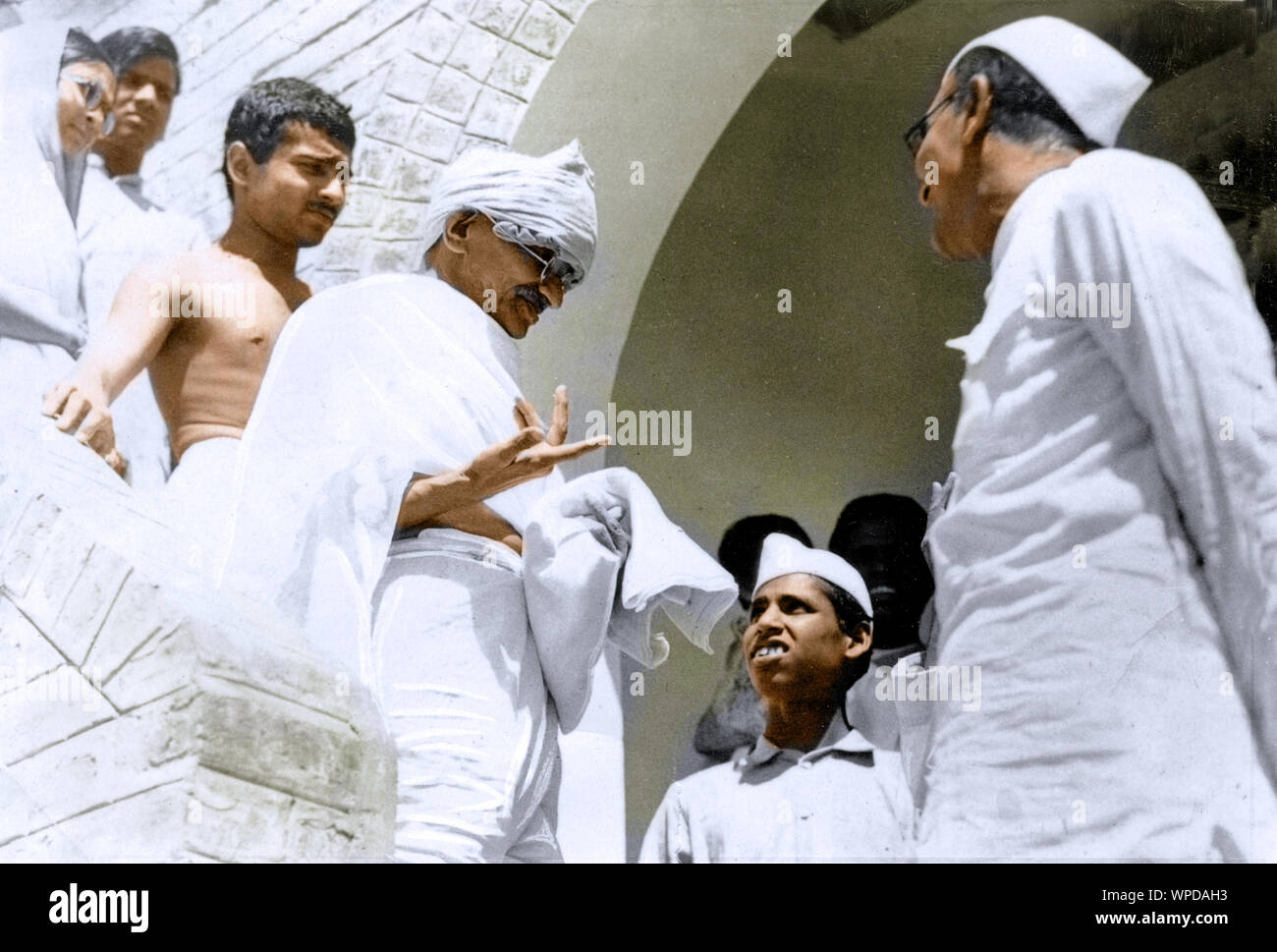 Mahatma Gandhi interacting with boy Kanu Gandhi, India, Asia, October 1938 Stock Photo