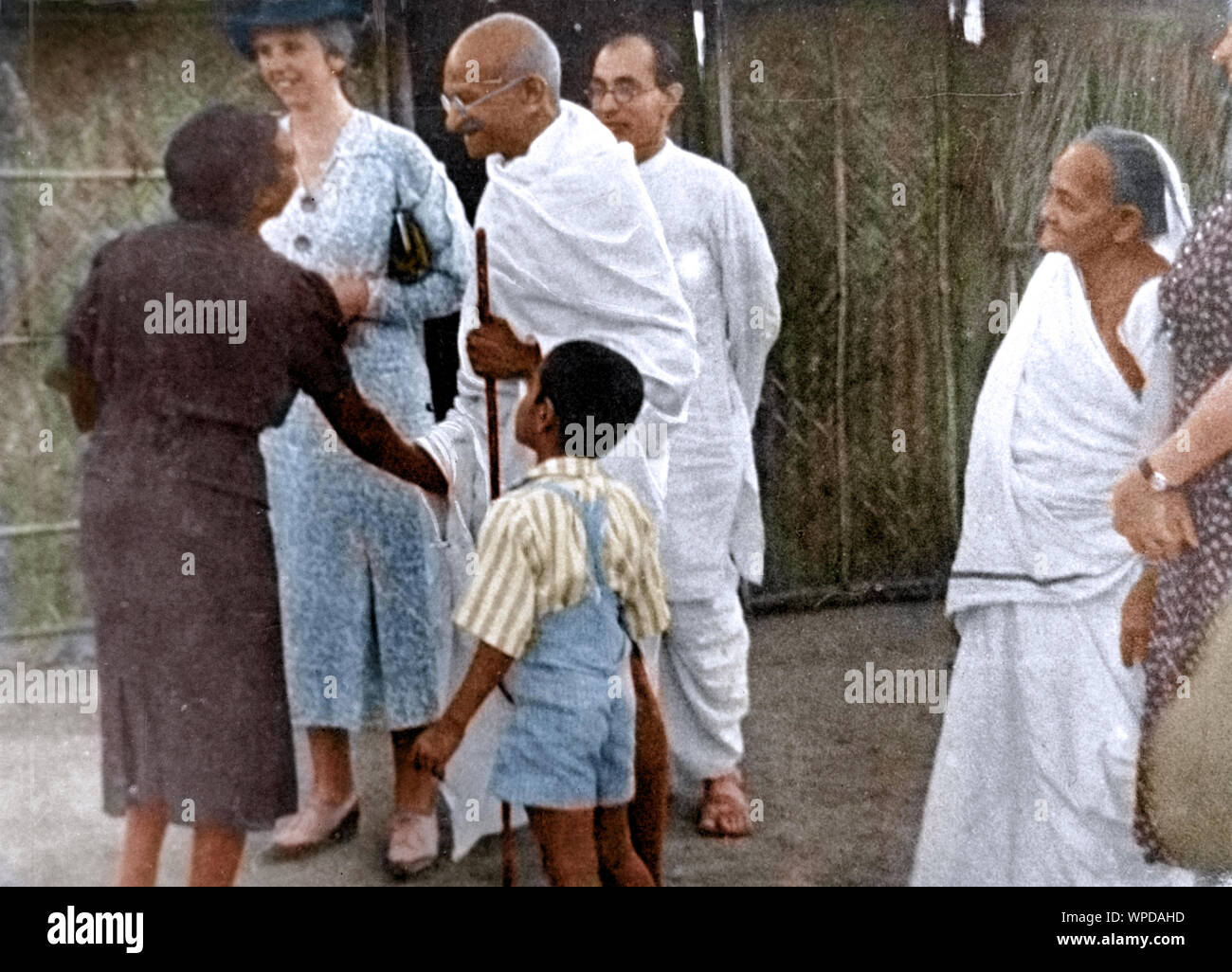 Mahatma Gandhi meets Celestine Smith, Wardha, Maharashtra, India, Asia, December 1938 Stock Photo