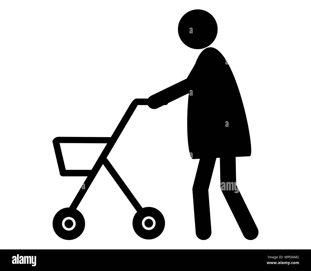 Old woman walking with rollator Stock Photo