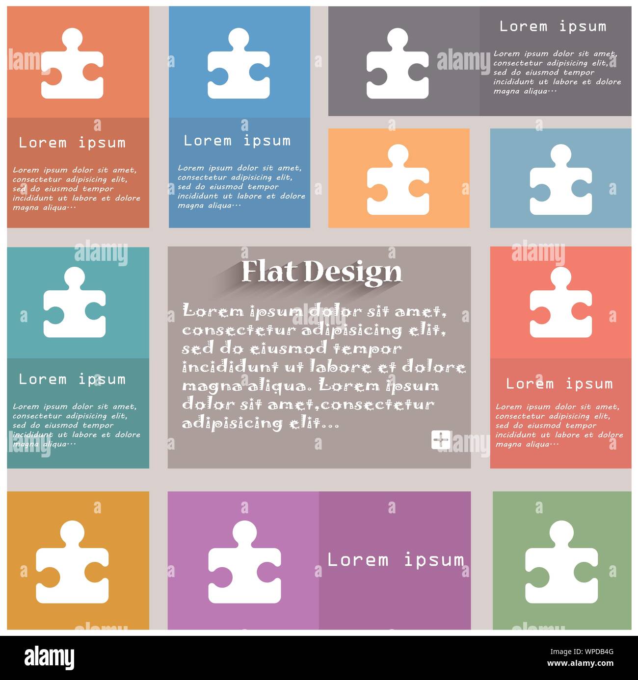 Puzzle piece icon sign. Set of multicolored buttons. Metro style with ...