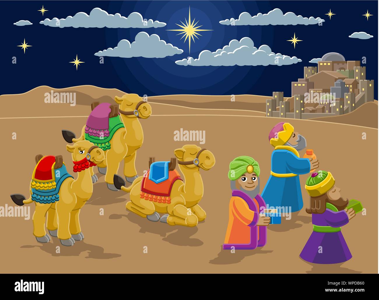 Nativity Scene Wise Men Christmas Cartoon Stock Vector