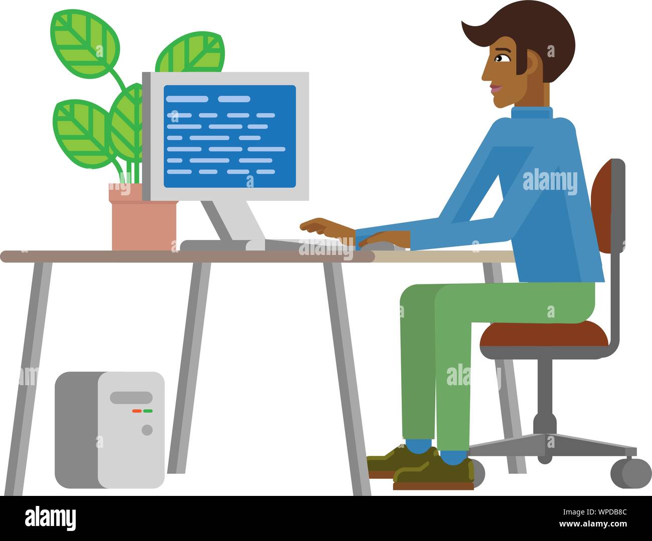 Man Working at Desk In Business Office Cartoon Stock Vector