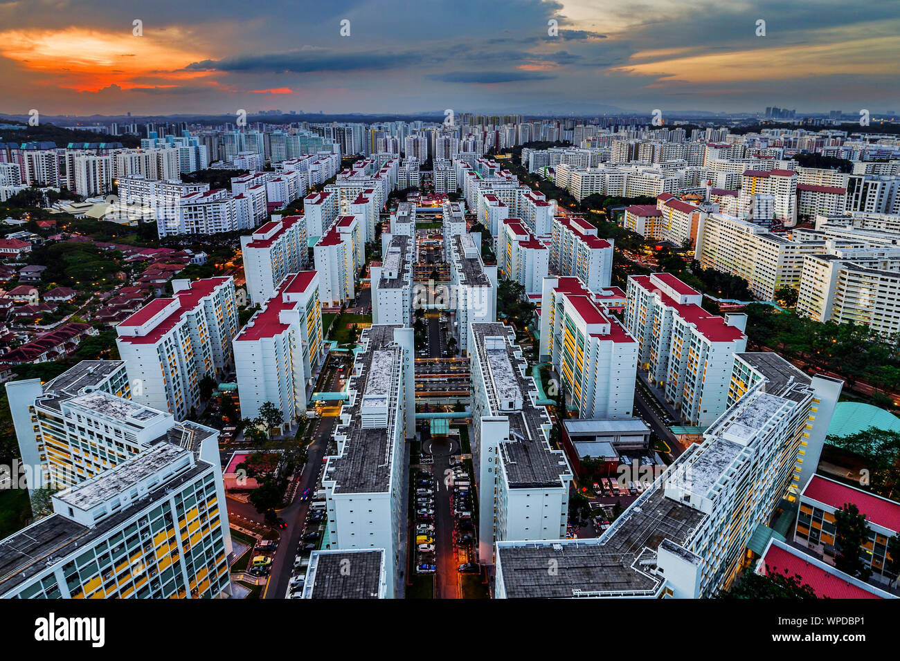 Aerial view of concrete jungle like high rise modern apartments in Singapore Stock Photo