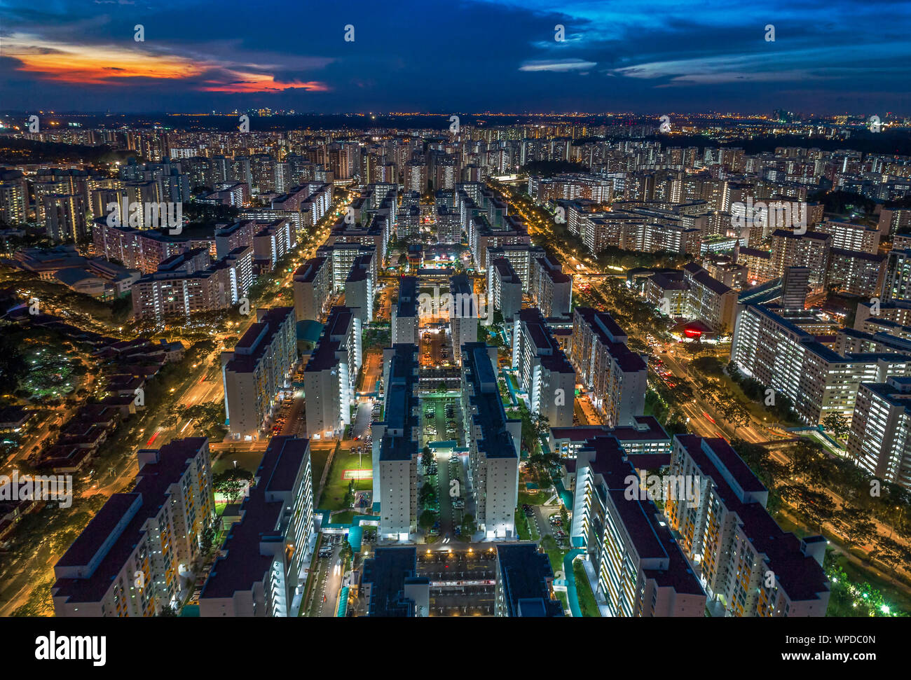 Aerial view of concrete jungle like high rise modern apartments in Singapore Stock Photo