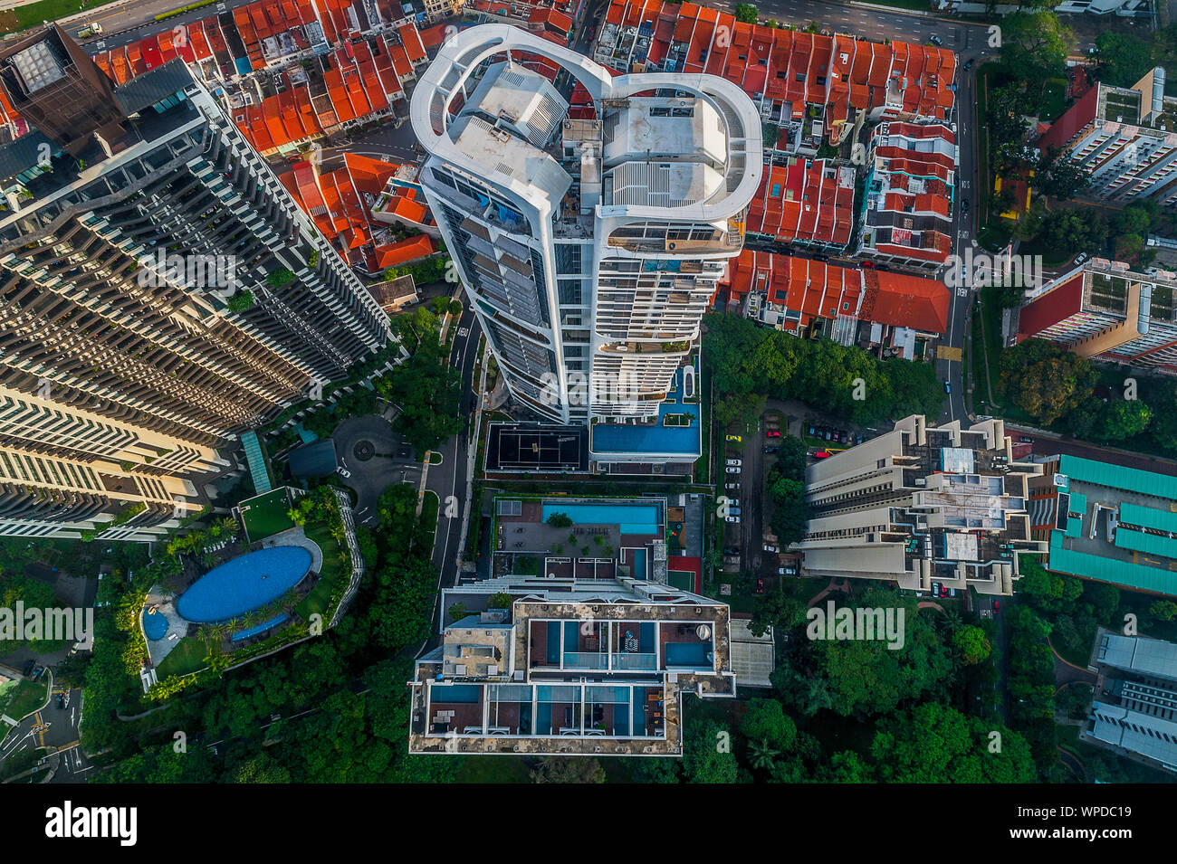 Aerial view of concrete jungle like high rise modern apartments in