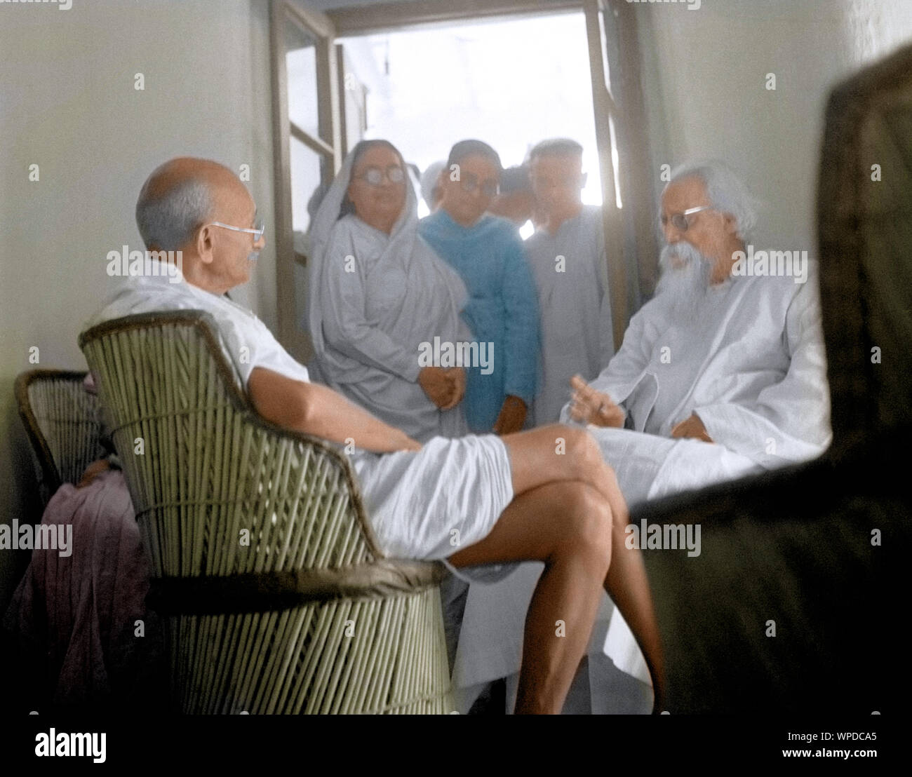 Mahatma Gandhi and Rabindranath Tagore, Santiniketan, West Bengal, India, Asia, February 17, 1940, old vintage 1900s picture Stock Photo