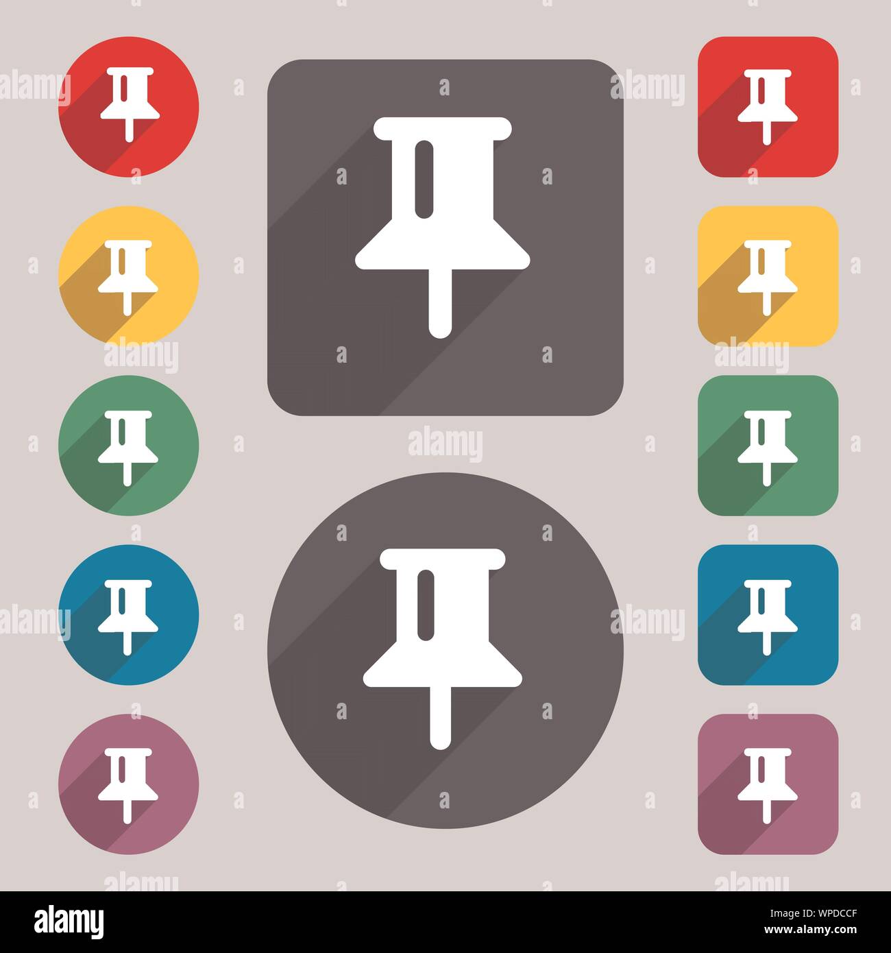 Map pointer, GPS location icon sign. A set of 12 colored buttons and a ...