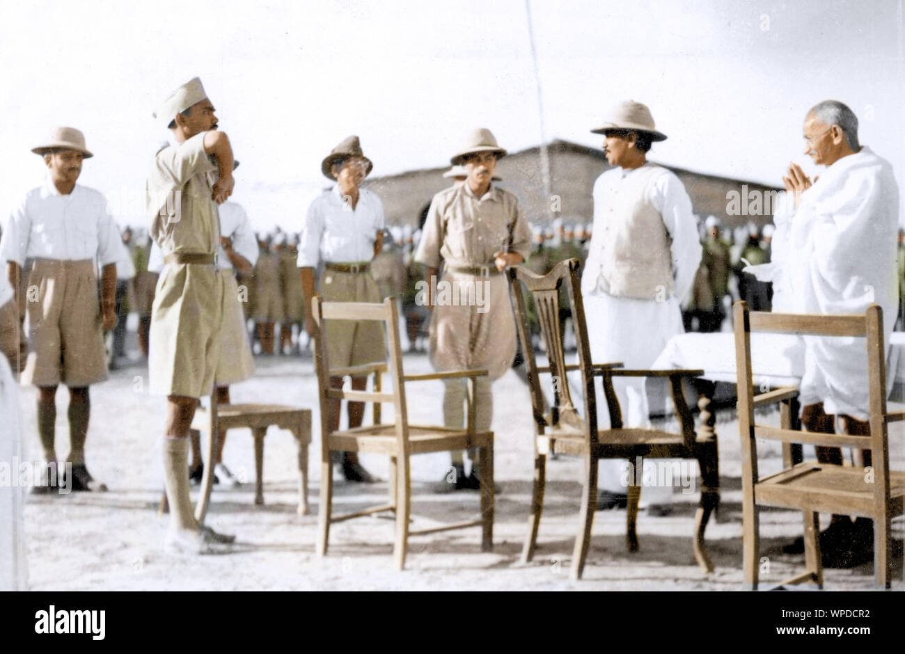 Mahatma Gandhi inspecting volunteers camp, Ramgarh, Jharkhand, India, Asia, March 19, 1940 Stock Photo