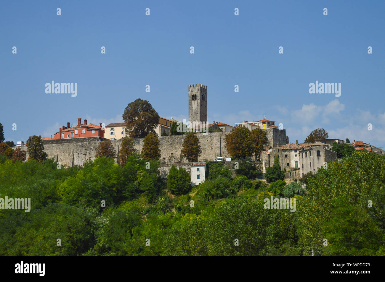 Istrian town Motovun built on top of hill, Croatia Stock Photo