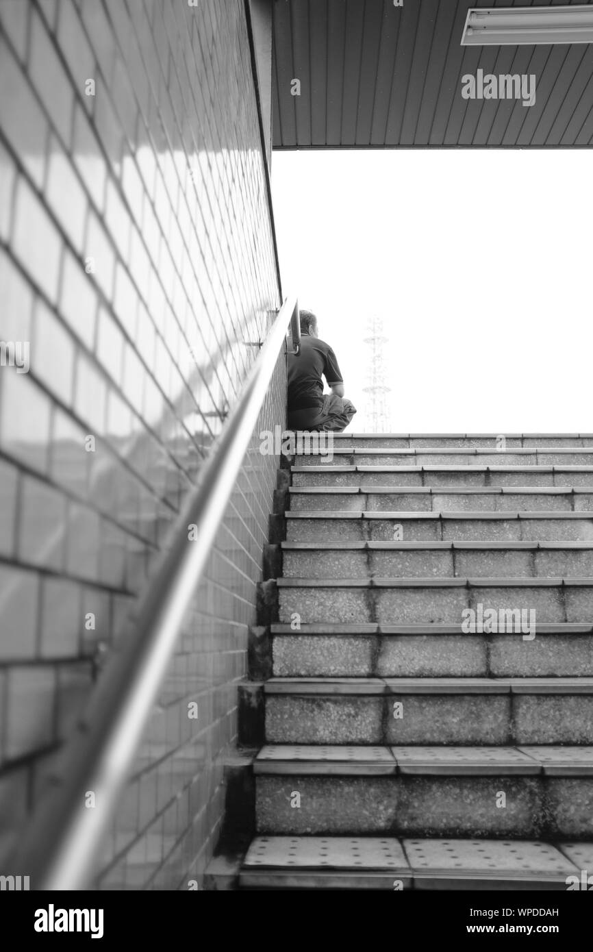 Matsuyama Japan Jul 20 2019 A Vertical Grayscale Low Angle
