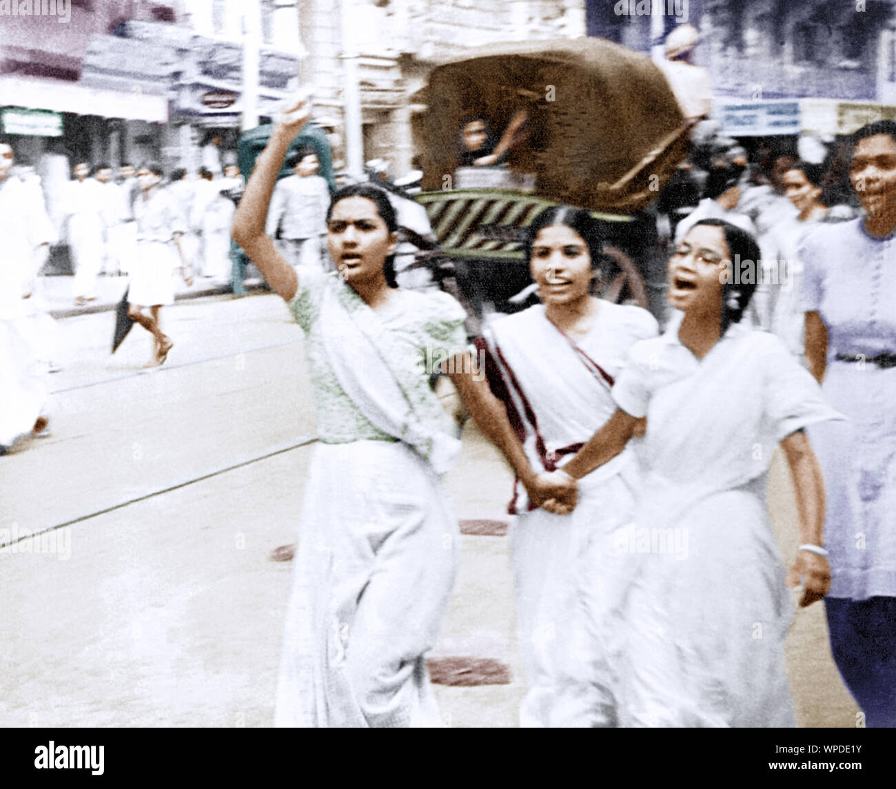 Women shouting slogans during Quit India movement, India, Asia, August 1942, old vintage 1900s picture Stock Photo