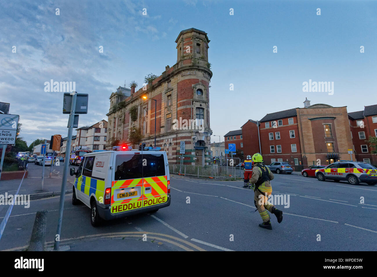 Swansea, Wales, UK. 8th Sep, 2019. Pictured Fire service personnel at the scene. Sunday 08