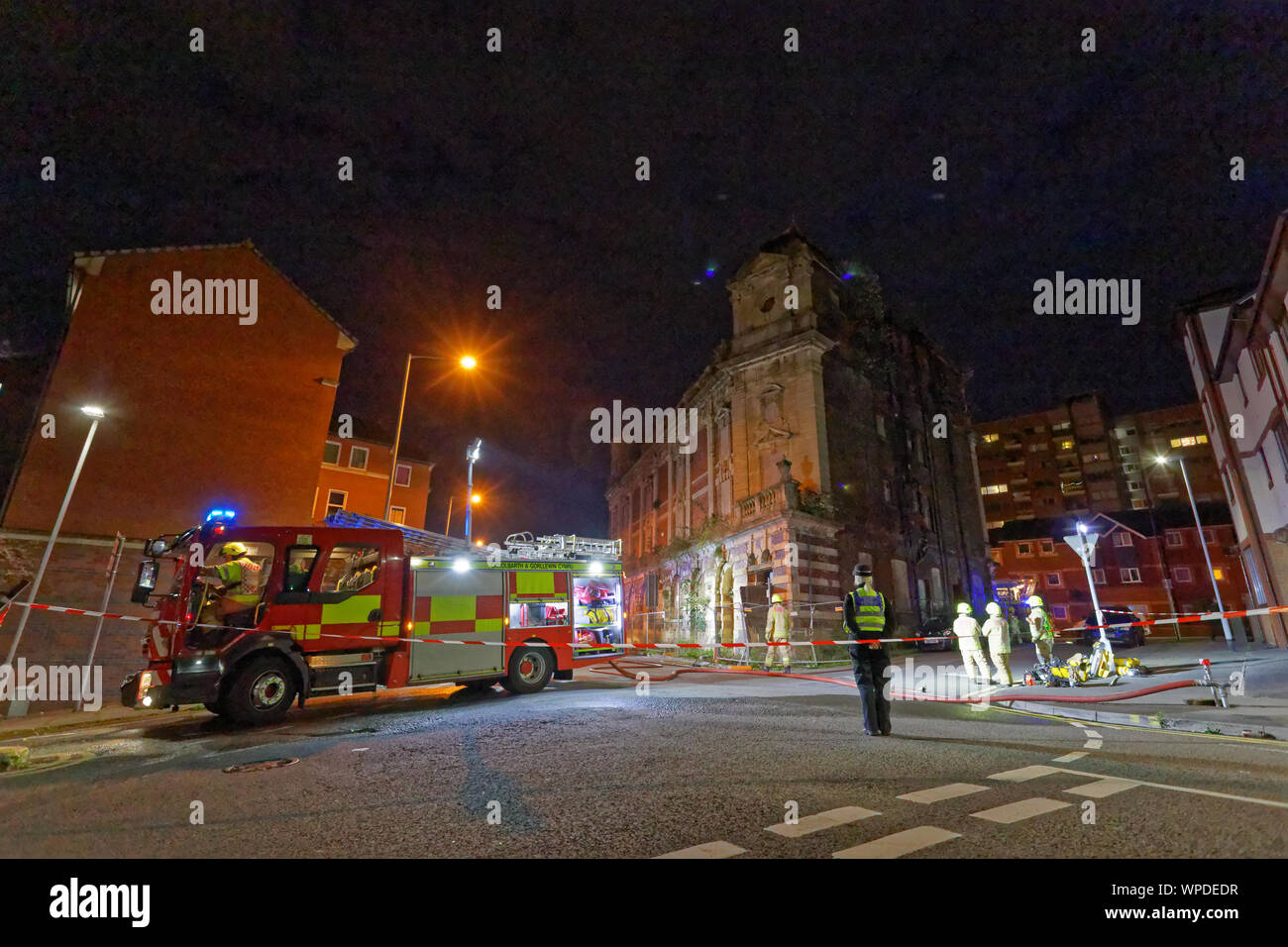 Swansea, UK. 08th Sep, 2019. Pictured Fire service personnel at the scene. Sunday 08 September