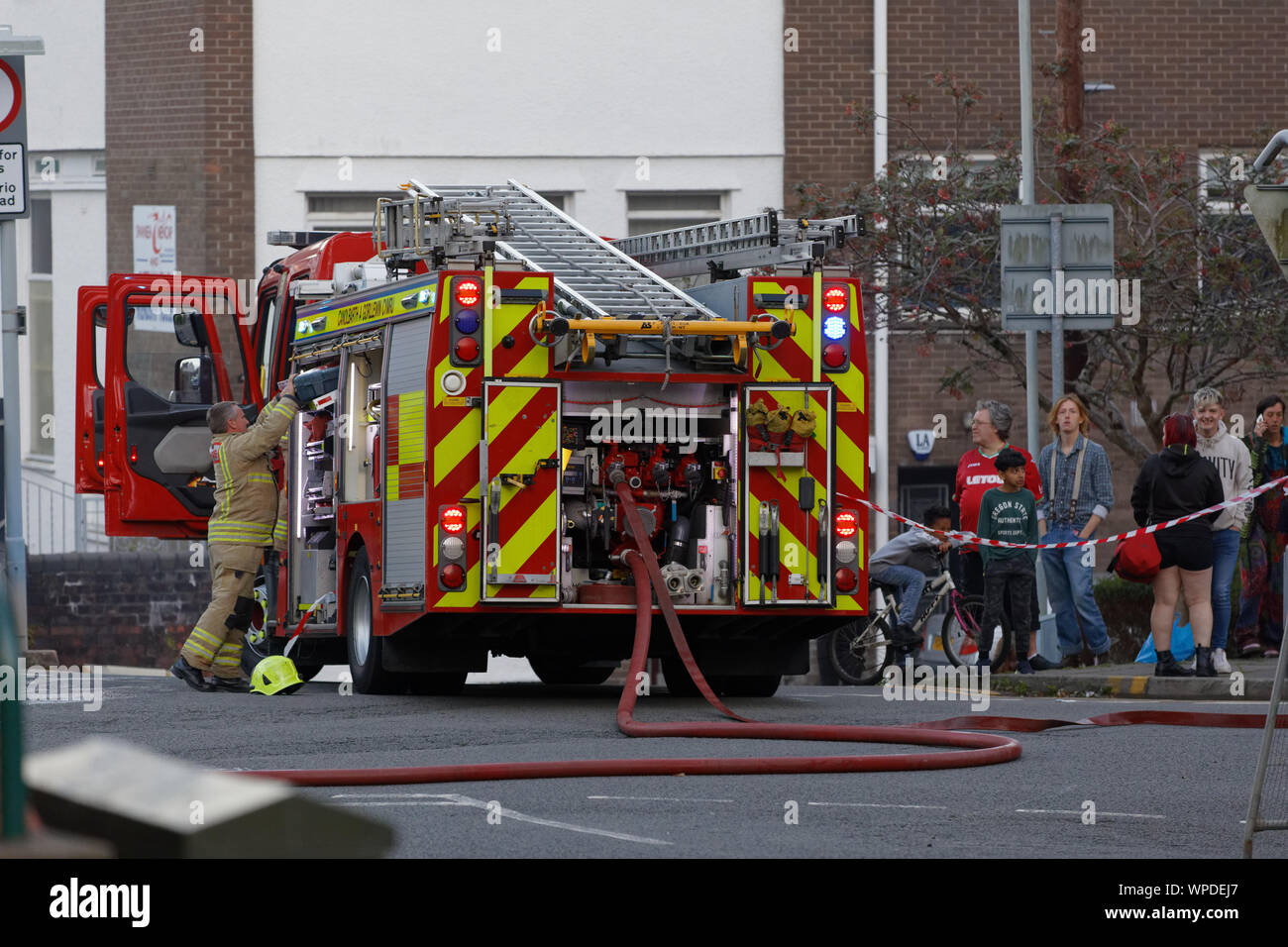 Swansea, UK. 08th Sep, 2019. Pictured Fire service personnel at the scene. Sunday 08 September