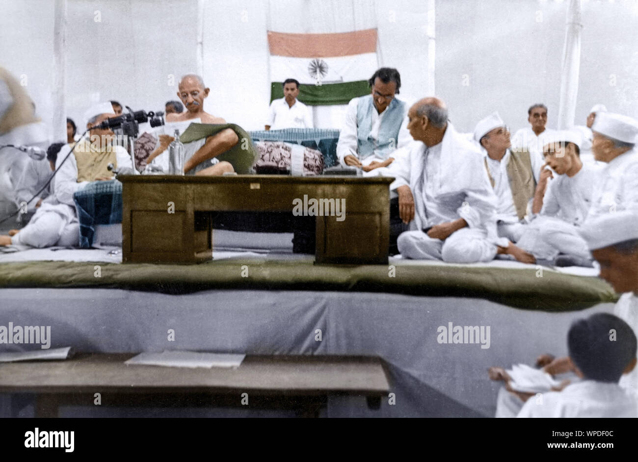 Mahatma Gandhi with Sardar Patel at Congress Committee meeting, India, Asia,August 8, 1942 Stock Photo